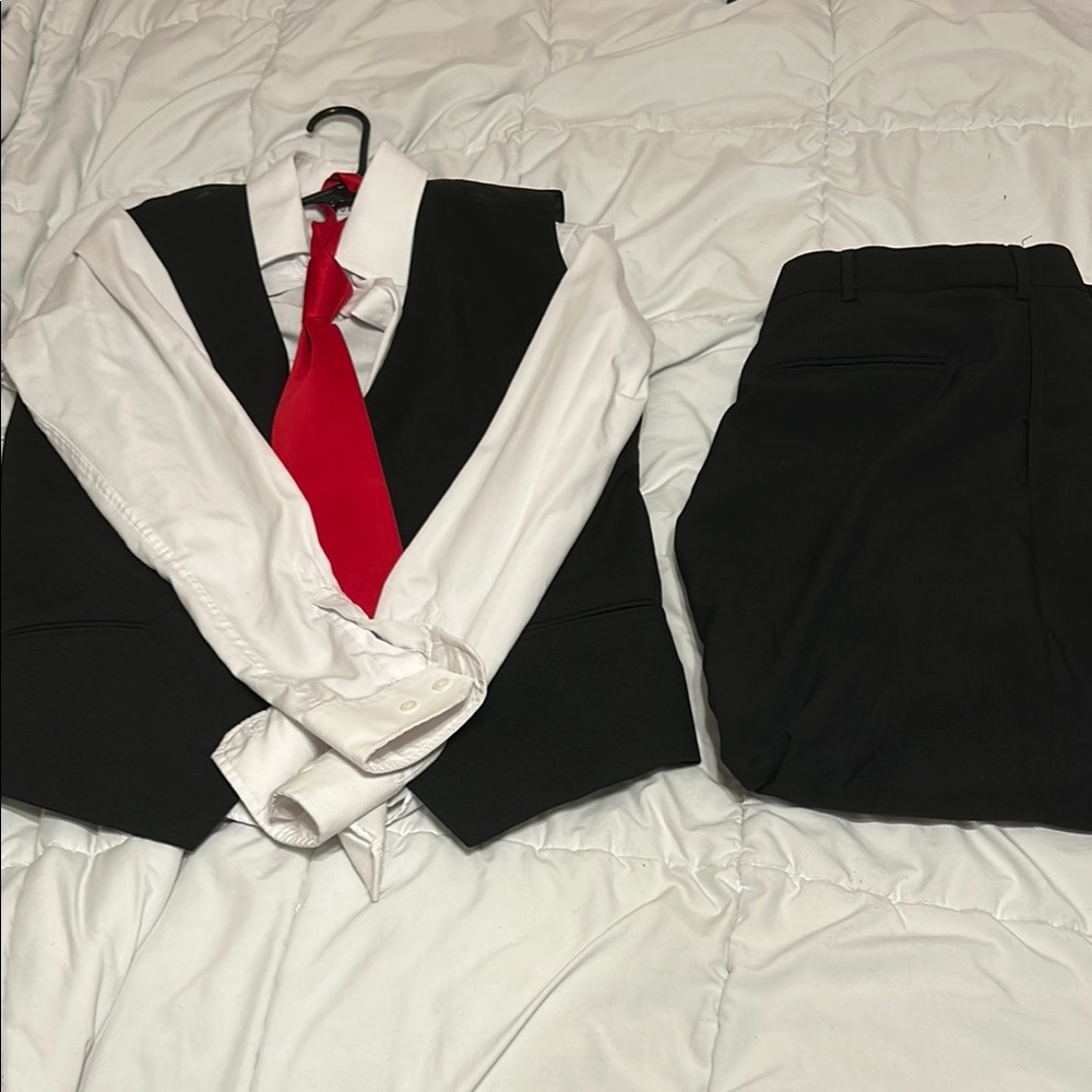 Black and Red Vest Suit with Notched Lapels